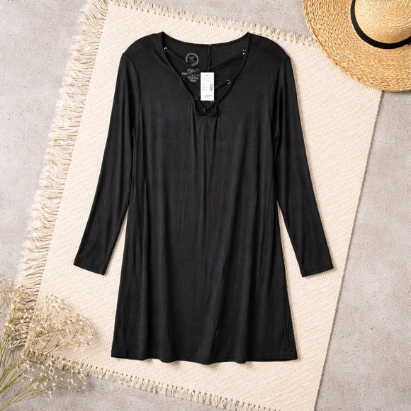 Maurice's 24/7 Black Long Sleeve Lace-Up V-Neck Tunic Dress Size S NWT - Picture 2 of 5